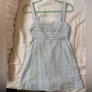Abercrombie & Fitch Green and White Striped Linen Blend Dress